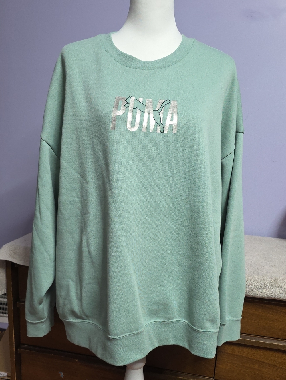 Puma Mint Green Logo Pullover Crew Neck Sweatshirt